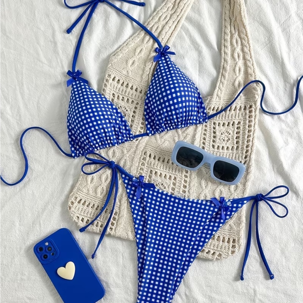 Blue Gingham Bikini Set
